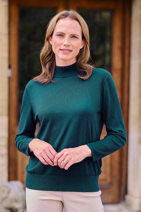 Cashmere Cotton Turtle Neck in Peacock Green