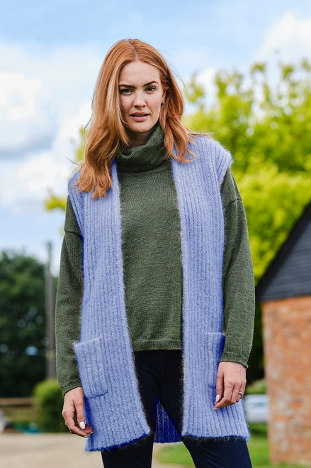 Mohair Longline Gilet in Atlantic