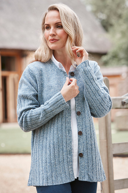 Merino Ribbed Cardigan in Nordic Blue