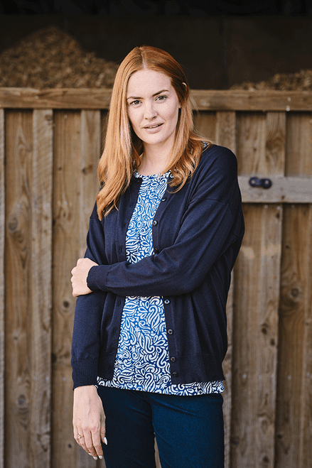 Cashmere Cotton Cardigan in Navy