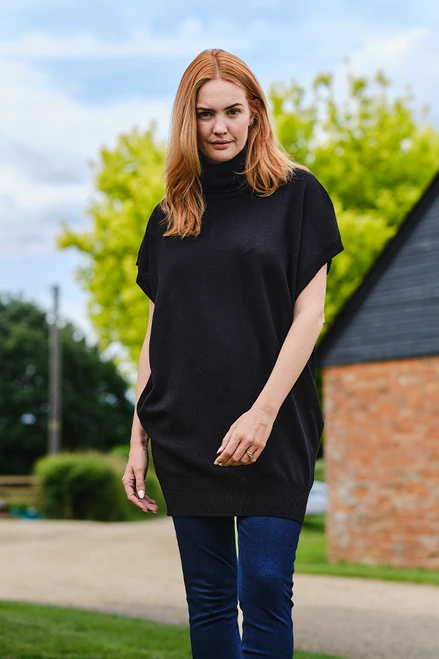 Cashmere & Merino Cowl Neck Tunic in Black