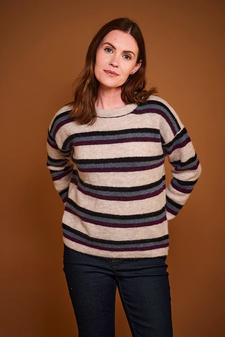 Alpaca Stripe Sweater in Plum Stripe