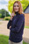 Cashmere Cotton Roll Neck Sweater in Navy