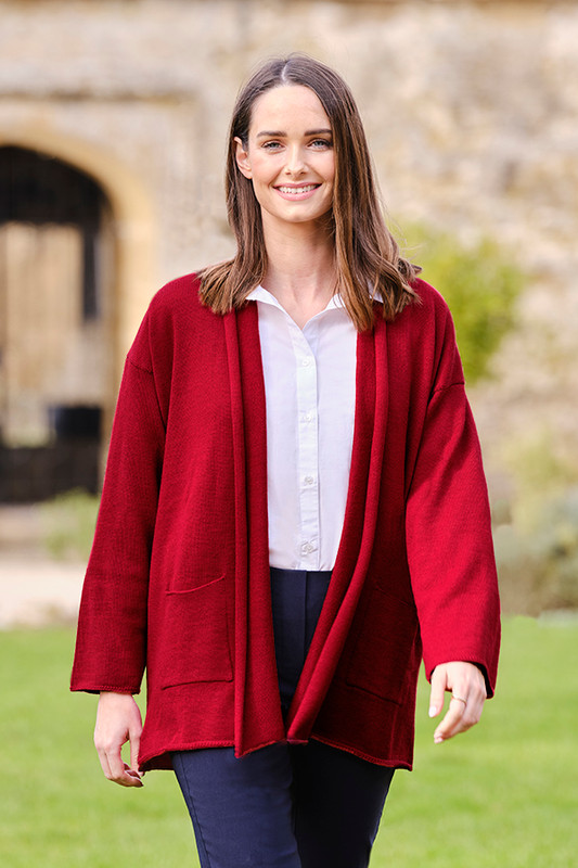 Alpaca Edge To Edge Cardigan in Rich Ruby