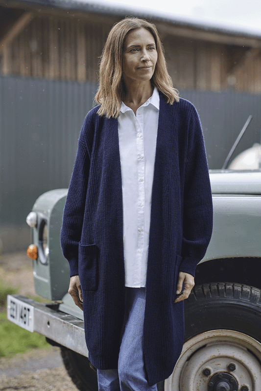 Merino Cashmere Mix Rib Coatigan in Navy