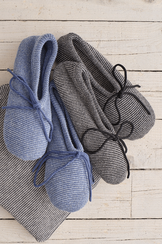 Yashino Slippers in Silver Grey Stripe  & Rockpool Stripe