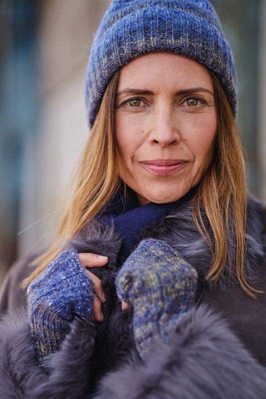 Mohair Knitted Wristwarmers in Blue Skies