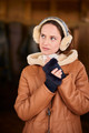 Harris Tweed & Sheepskin Ear Muffs in Chestnut- Blue Tartan