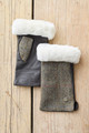Harris Tweed & Leather Fingerless Mittens in Chestnut Herringbone