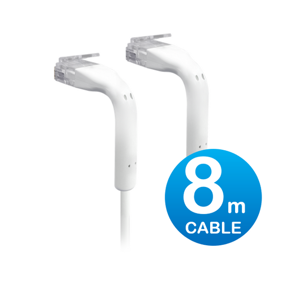 Ubiquiti (U-CABLE-PATCH-8M-RJ45) UniFi Patch Cable 8m White, Both End Bendable to 90 Degree, RJ45 Ethernet Cable, Cat6, Ultra-Thin 3mm Diameter U-Cable-Patch-8M-RJ45