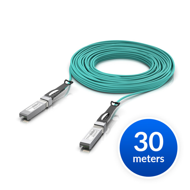 Ubiquiti (UACC-AOC-SFP28-30M) 25 Gbps Long-Range Direct Attach Cable, UACC-AOC-SFP28-30M, Long-range SFP28, 30m Length, Support 25/10/1 Gbps, PVC Cable Jacket, Aqua Color