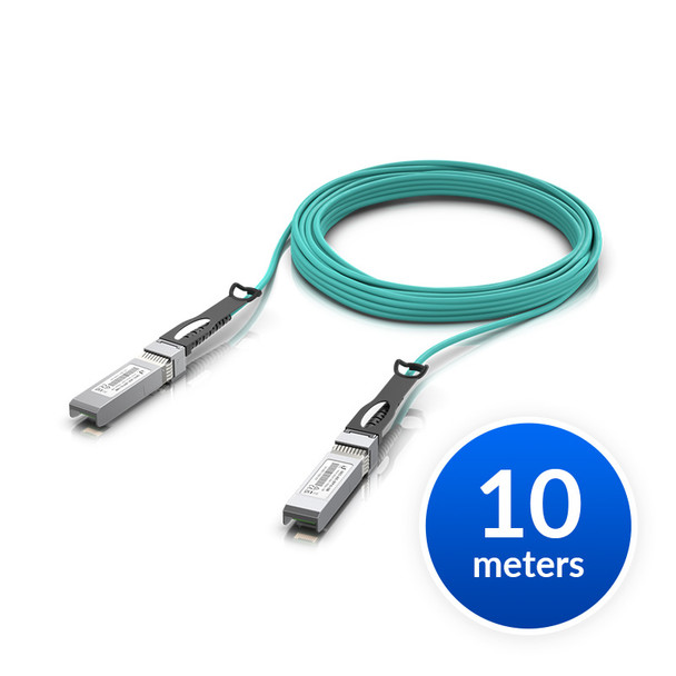 Ubiquiti (UACC-AOC-SFP28-10M) 25 Gbps Long-Range Direct Attach Cable, UACC-AOC-SFP28-10M, Long-range SFP28, 10m Length, Support 25/10/1 Gbps, PVC Cable Jacket, Aqua Color