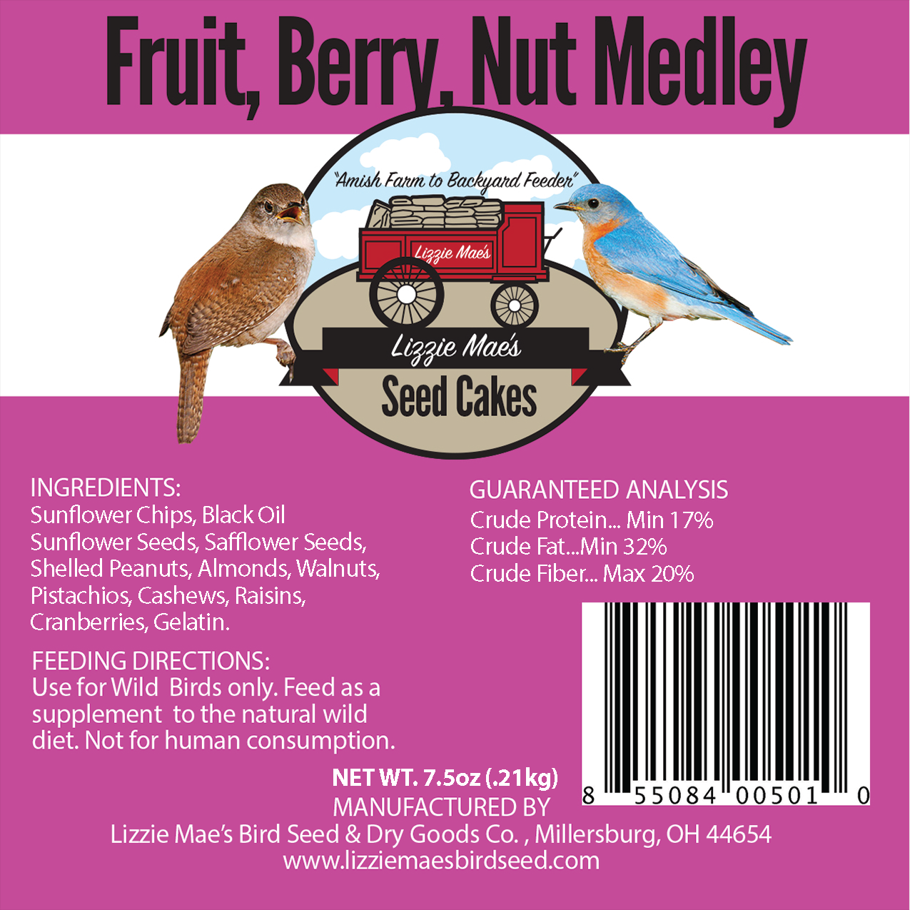 Fruit Berry Nut Medley Small Seed Cake 12/cs LM - Lizzie Mae's Bird Seed