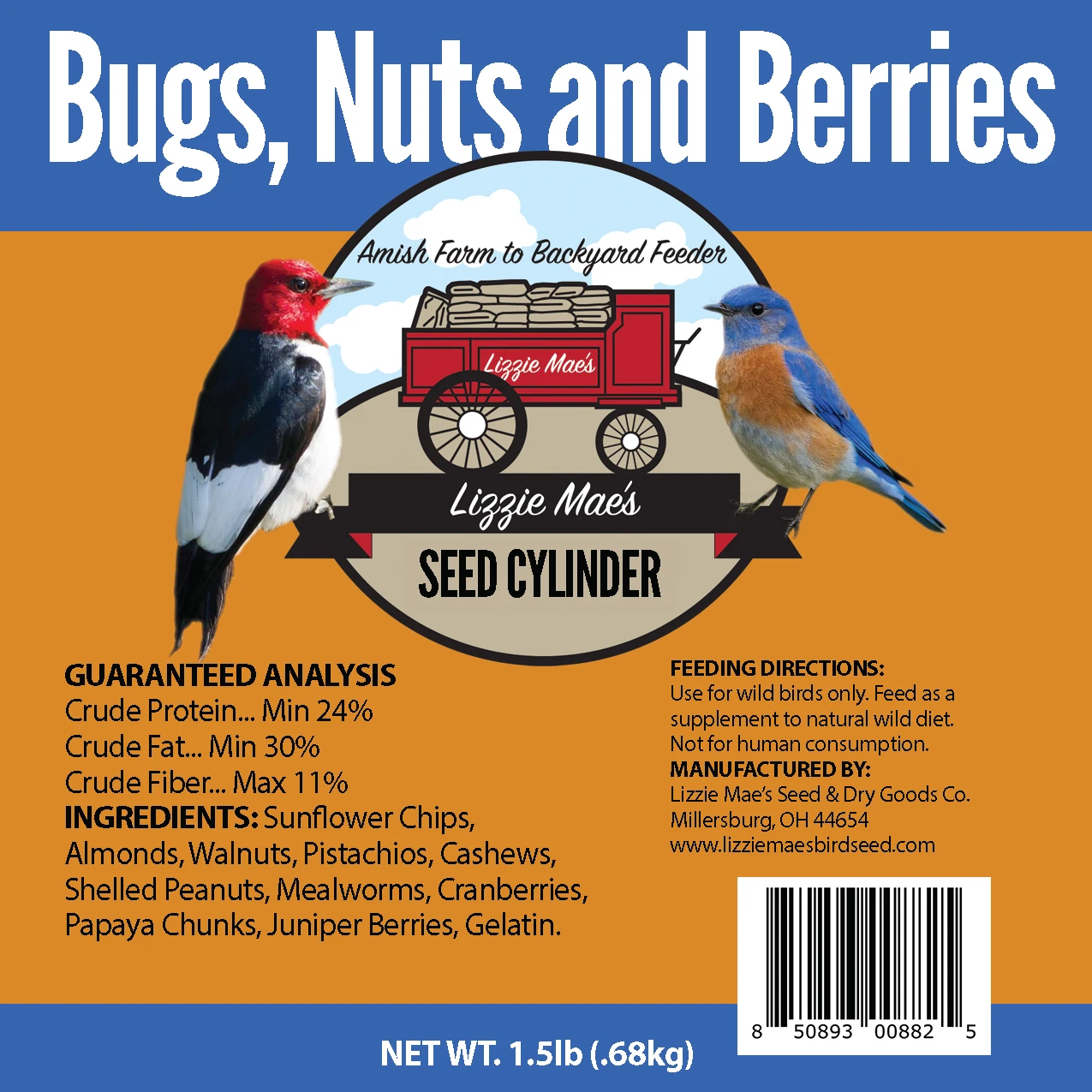 Bugs, Nuts and Berries Small Cylinder 12/case - Lizzie Mae's Bird Seed