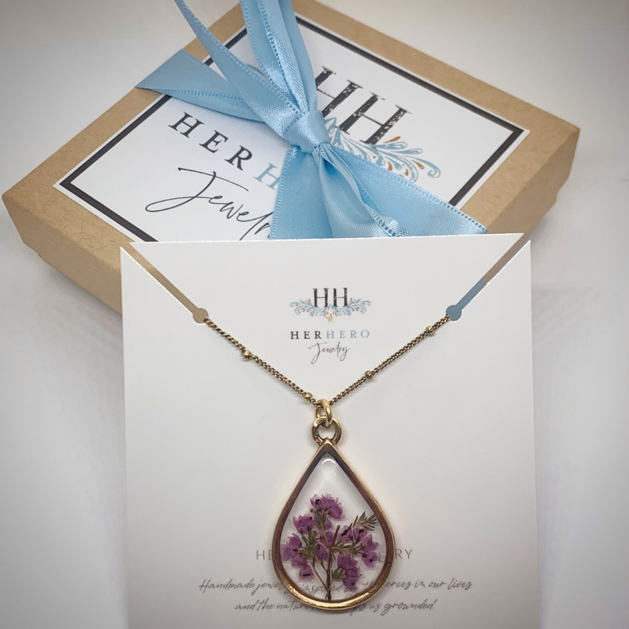 Pressed Flower Necklace - Real Dried Scottish Heather Pendant