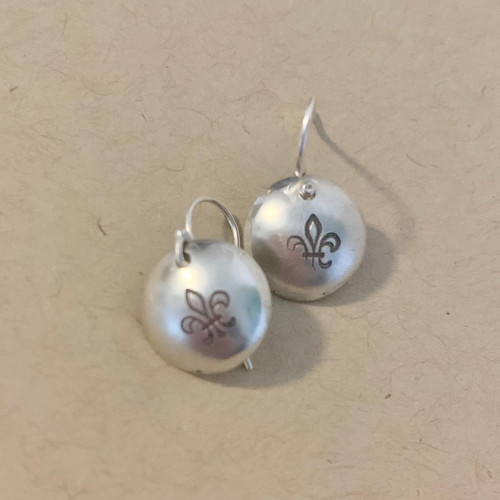 Fleur De Lis Dainty Dome  Earrings - Sterling Silver