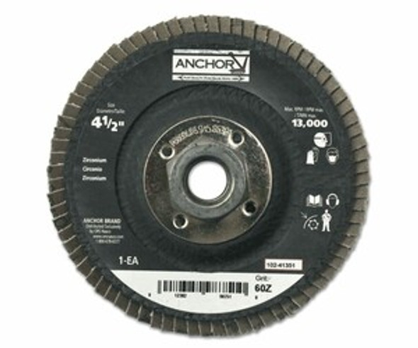 Abrasive Flap Disc, 4-1/2 in, 40 Grit, 7/8 in Arbor, 13,000 rpm, Angled