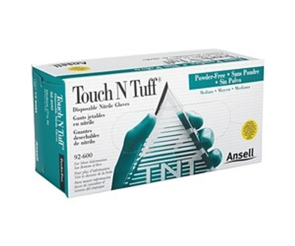 92-600 Nitrile Powder-Free Disposable Gloves, Smooth, 4.9 mil Palm/5.5 mil Fingers, Medium, Green