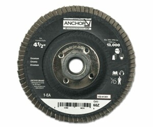 Abrasive Flap Disc, 4-1/2 in, 60 Grit, 5/8 in - 11 Arbor, 13,000 rpm, Angled