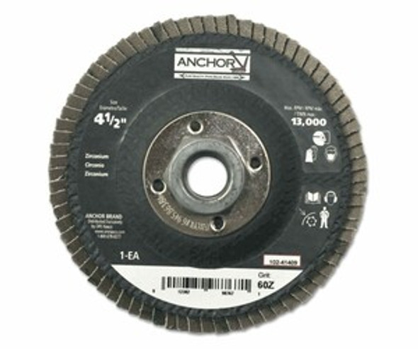 Abrasive Flap Disc, 4-1/2 in, 60 Grit, 5/8 in - 11 Arbor, 13,000 rpm, Flat