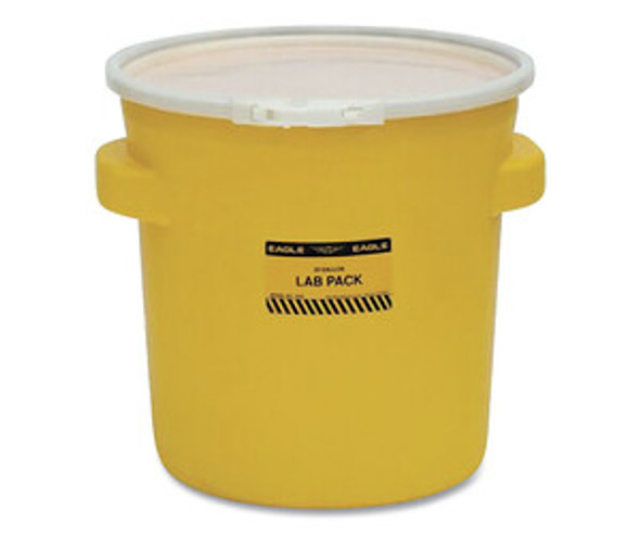 Lab Pack Poly Barrel Drum, 20 gal, Plastic Lever-Lock Lid, Yellow