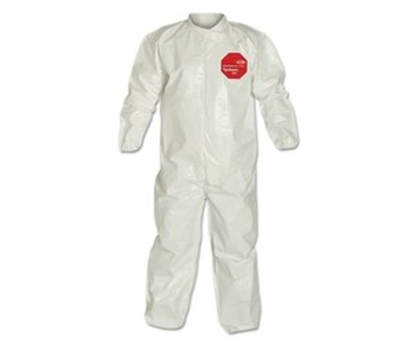 Tychem® 4000 Coverall, Bound Seams, Collar, Elastic Wrist and Ankles, Zipper Front, Storm Flap, White, X-Large