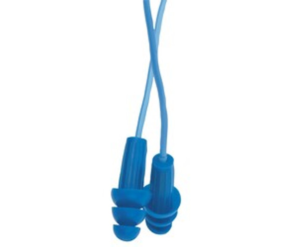 H20 Metal Detectable Reusable Earplugs - Corded, Plastic, Blue, Corded