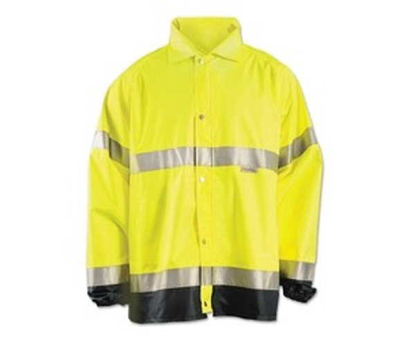 Class 3 Type R Premium Breathable Rain Jacket, 150 Denier Polyester Oxford with PU Coating, Medium, Orange