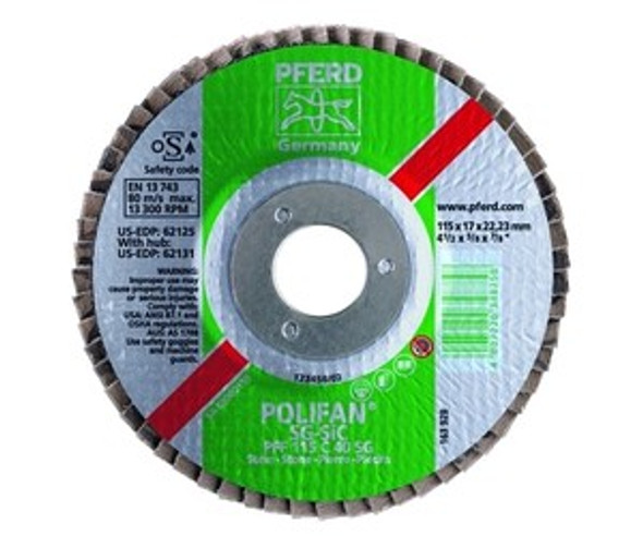 Type 27 POLIFAN® SG Flap Disc, 7 in dia, 40 Grit, 5/8 in-11, 8500 rpm