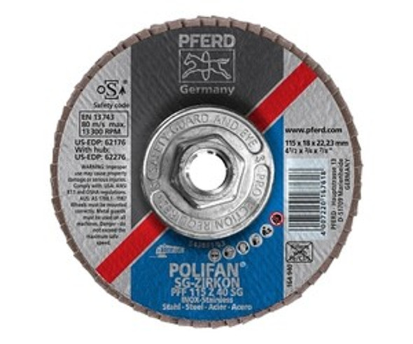 Type 27 POLIFAN SG Flap Discs, 4 1/2", 40 Grit, 5/8 Arbor, 13,300 rpm, Zirconia