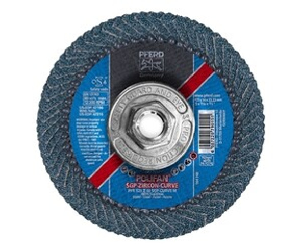 POLIFAN® Flap Disc, 5 in, 40 Grit, 5/8 Arbor, 12,200 RPM, Z-Curve, T29