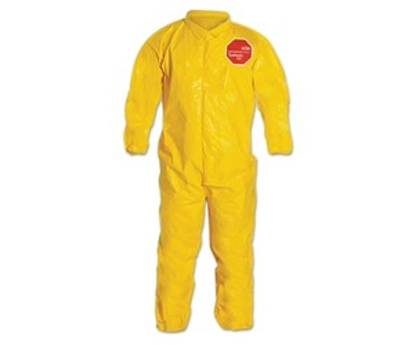 Tychem® 2000 Coverall, Bound Seams, Collar, Elastic Wrists and Ankles, Zipper Front, Storm Flap, Yellow, Large