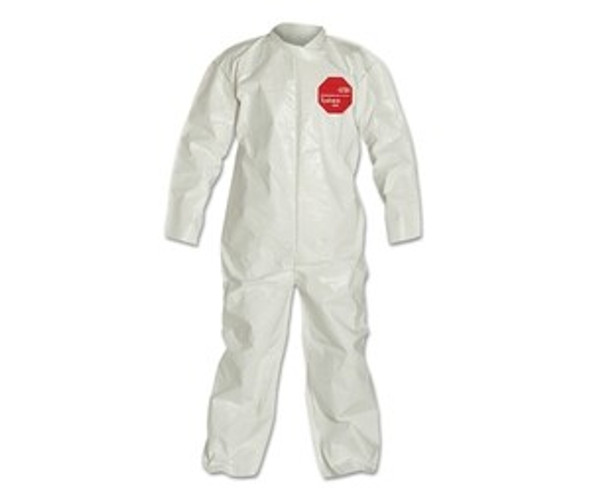 Tychem® 4000 Coverall, Bound Seams, Collar, Open Wrists and Anckles, Zipper Front, Storm Flap, White, 4X-Large