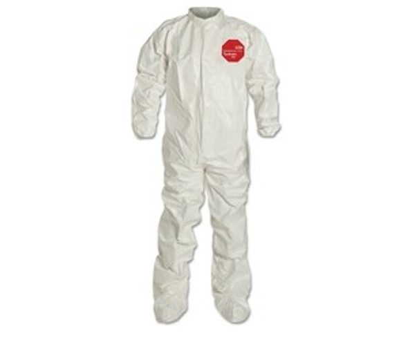 Tychem® 4000 Coverall, Taped Seams, Collar, Elastic Wrists, Attached Socks, Zipper Front, Storm Flap, White, Medium