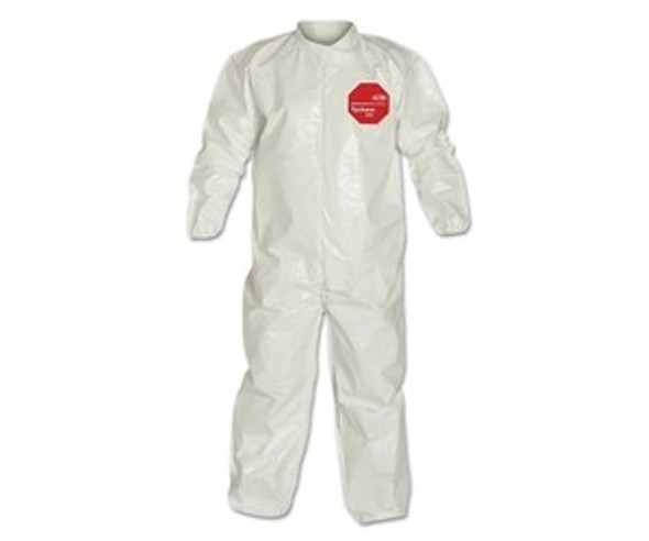 Tychem® 4000 Coverall, Bound Seams, Collar, Elastic Wrist and Ankles, Zipper Front, Storm Flap, White, 2X-Large