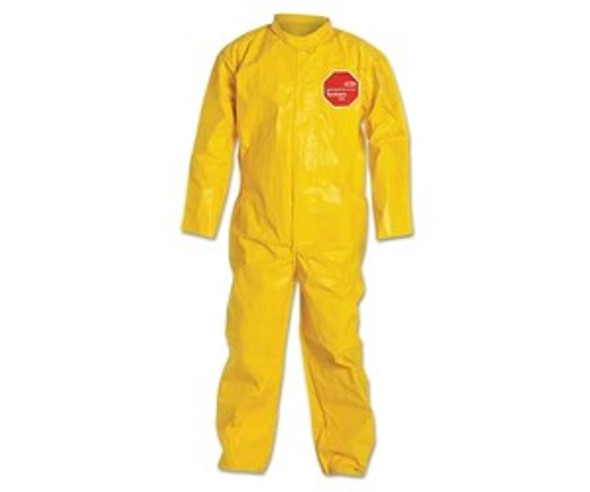 Tychem® 2000 Coverall, Bound Seams, Collar, Open Wrists and Ankles, Front Zipper, Storm Flap, Yellow, Medium