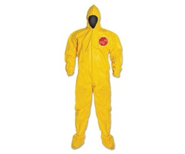 Tychem® 2000 Coverall, Bound Seam, Attached Hood and Sock, Elastic Wrist, Front Zipper, Storm Flap, Yellow, 3X-Large