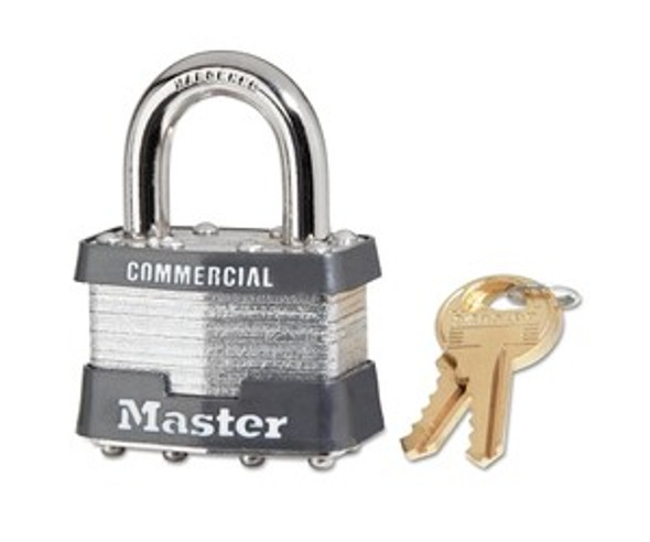No. 1 Laminated Steel Padlock, 5/16 in dia, 3/4 in W x 2-1/2 in H Shackle, Silver/Gray, Keyed Alike, Keyed A112