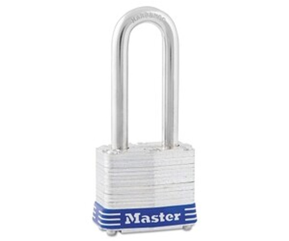 No. 3 Laminated Steel Padlock, 9/32 in dia, 5/8 in W x 2 in H Shackle, Silver/Blue, Keyed Different, Varies