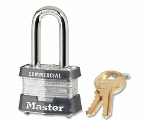 No. 3 Laminated Steel Padlock, 9/32 in dia, 5/8 in W x 1-1/2 in H Shackle, Silver/Gray, Keyed Alike, Keyed X2904