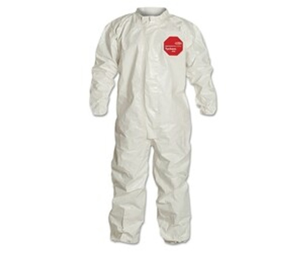 Tychem® 4000 Coverall, Taped Seams, Collar, Elastic Wrist and Ankles, Zipper Front, Storm Flap, White, 5X-Large