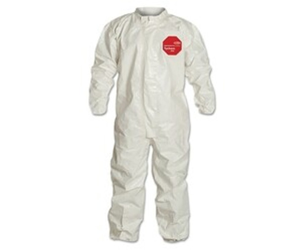 Tychem® 4000 Coverall, Taped Seams, Collar, Elastic Wrist and Ankles, Zipper Front, Storm Flap, White, Large