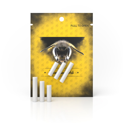 Honeybee Herb Wholesale 6mm OD And 20mm 25mm 30mm Length 3PK White Quartz Pillars Yellow Packaging View