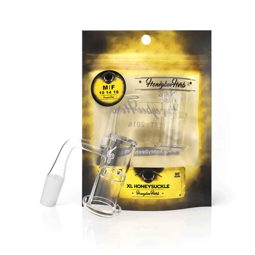 Honeysuckle XL 90° Degree Quartz Banger Yellow Packaging Honeybee Herb Wholesale