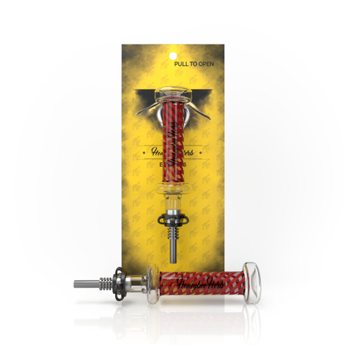 Honeybee Herb Wholesale Steel Tip Red Candy Stripped Glass Nectar Collector With Keck Clips Yellow Packaging