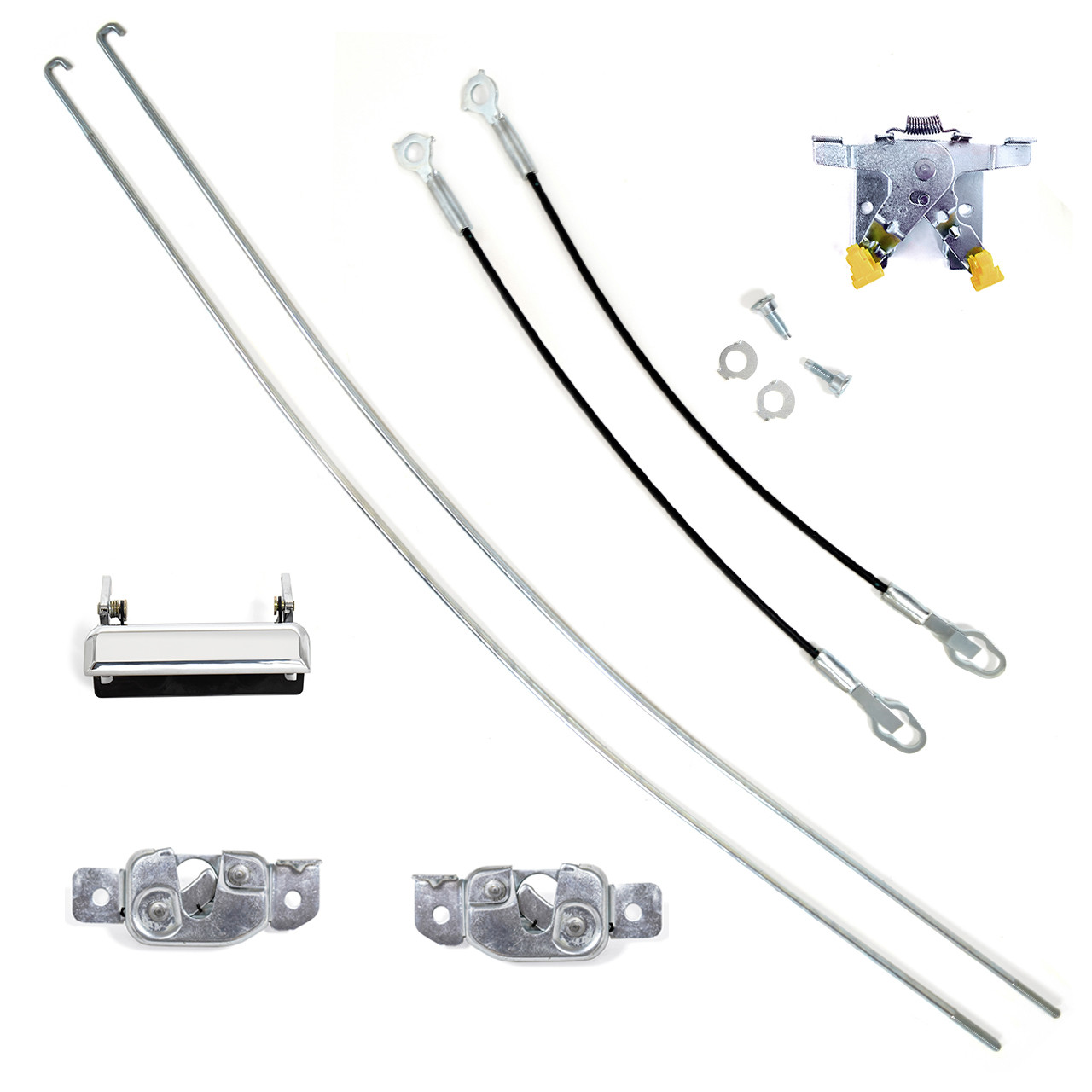 eClassics 1987-1996 Ford F-150 Pickup Truck Tailgate Latch Rebuild Kit, Chrome - Handle, Relay, Rods, Cables, Latches