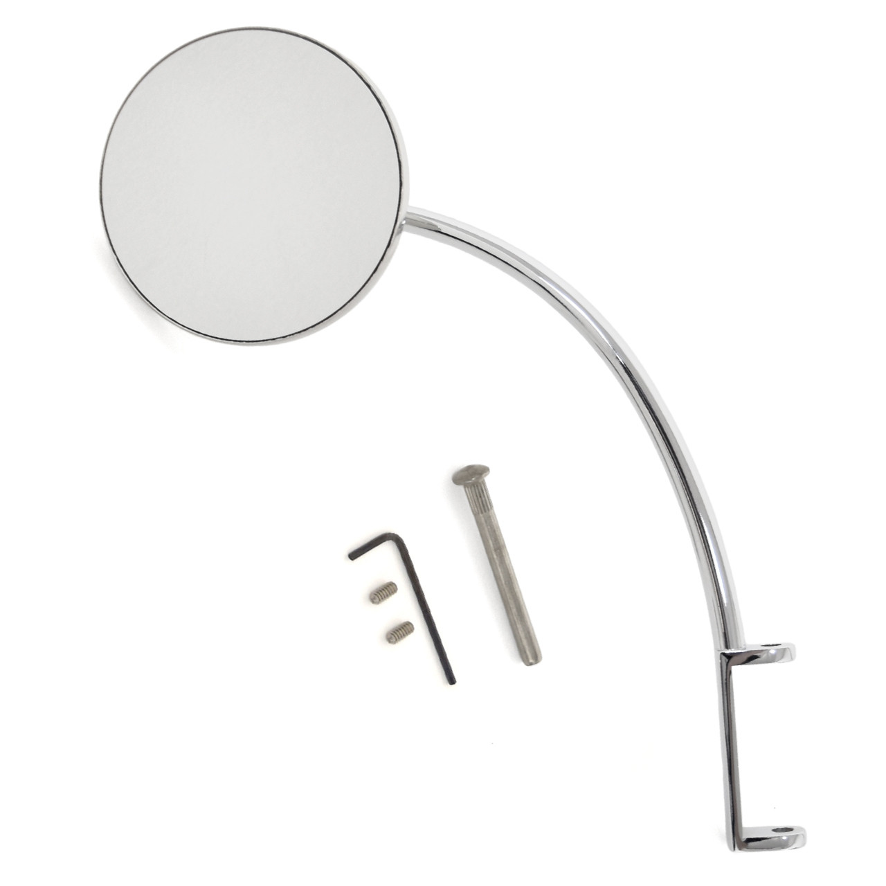 eClassics 1936 Ford Model 68 Hinge Pin Mirror 4 Inch Round With Curved Arm For Driver Side Or Passenger Side With 2-1/4" Hinge