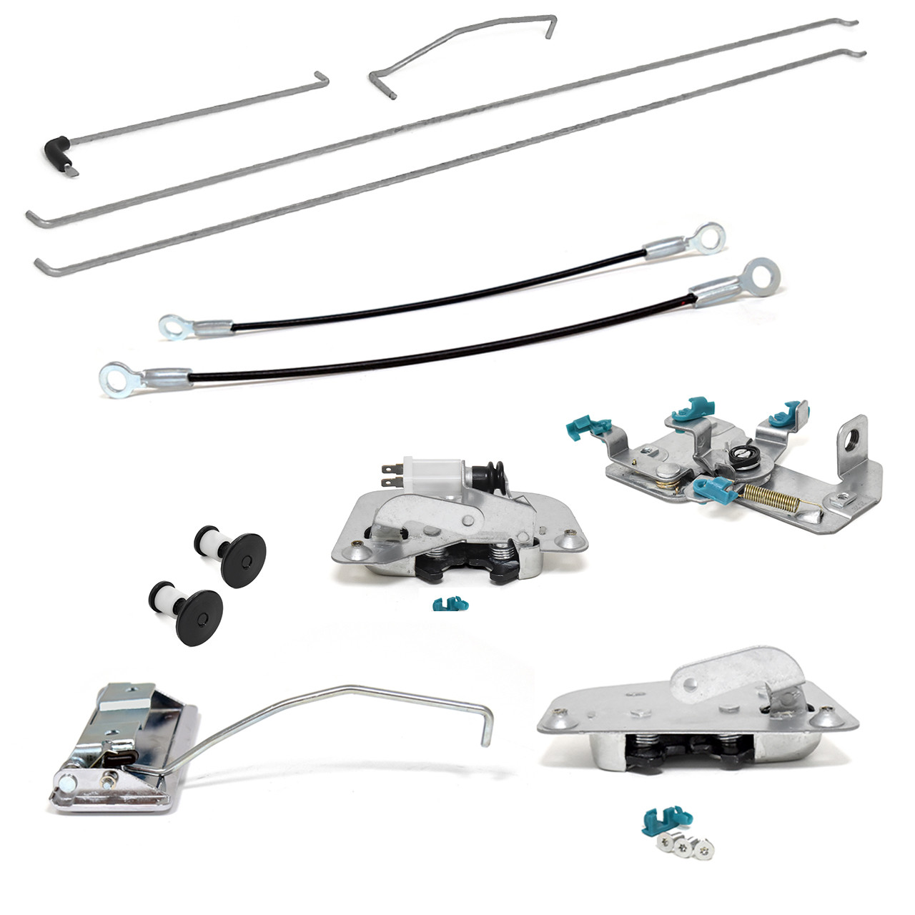 eClassics 1983-1996 Ford Bronco Tailgate Latch Rebuild Kit - Handle, Center Control, Rods, Strikers, Check Cables, Latches