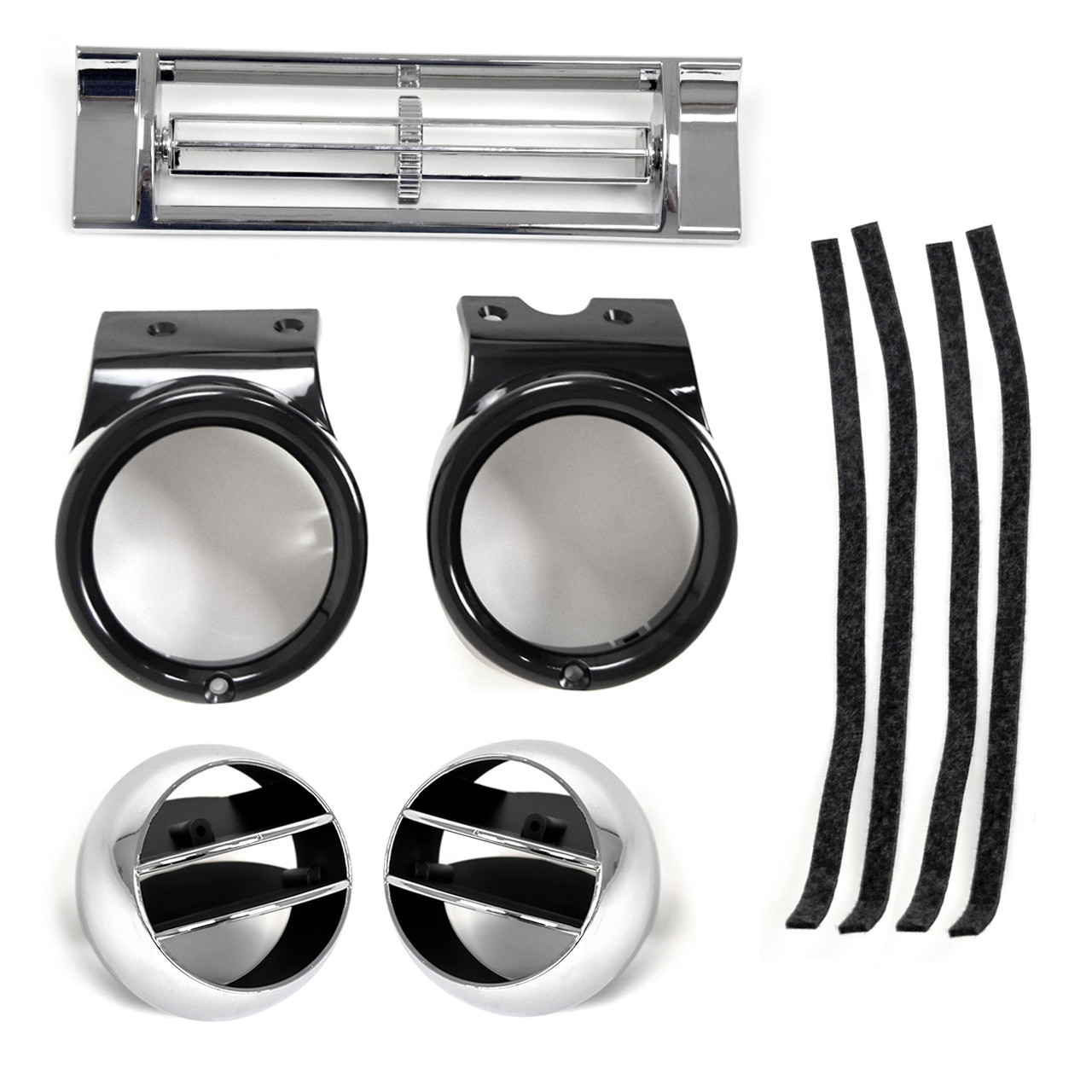 eClassics 1967-1972 GMC C15/C1500 Suburban A/C Air Dash Set Black - Bezels, Center Vent, Deflector Balls