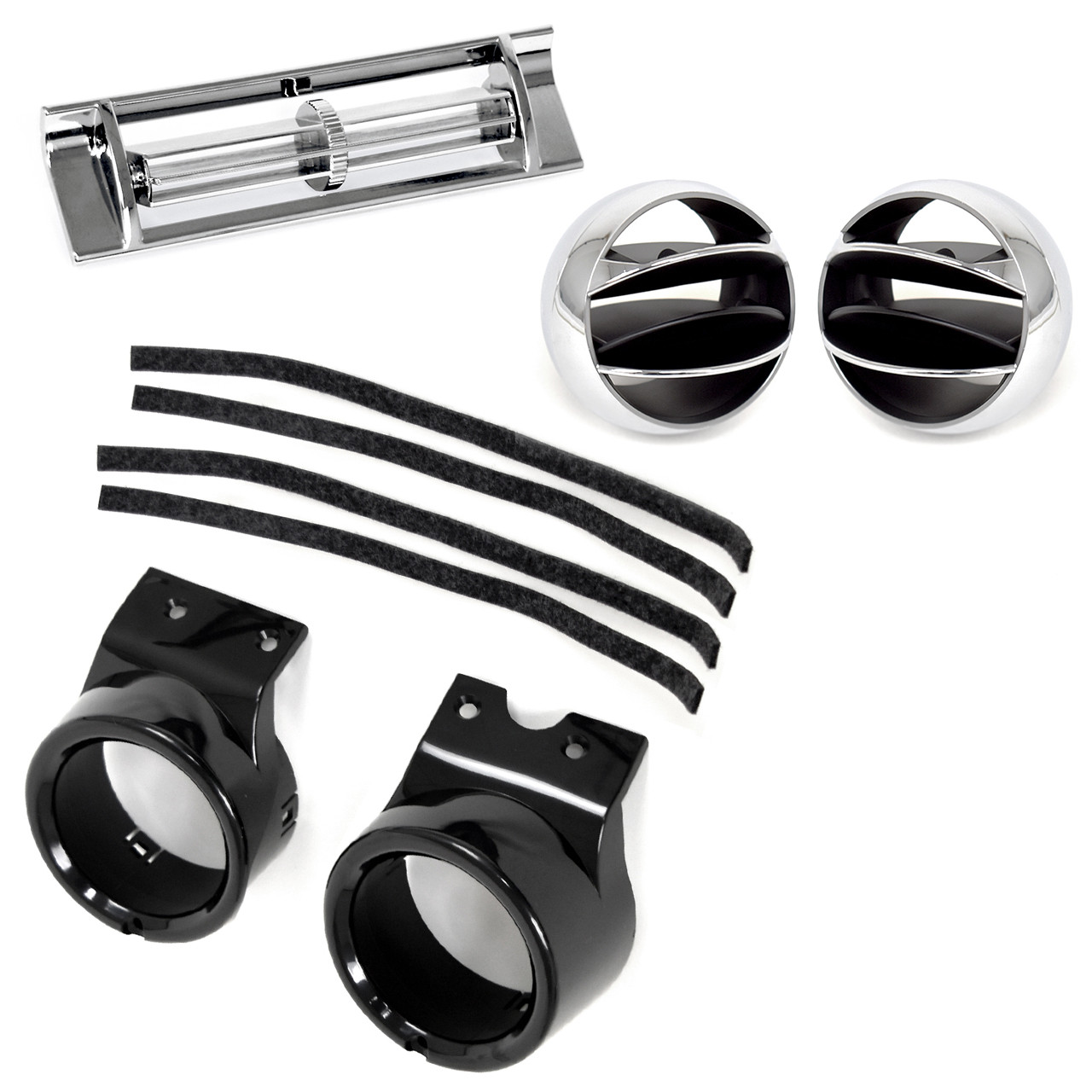 eClassics 1967-1972 Chevrolet C20 Pickup Truck A/C Air Dash Set Black - Bezels, Center Vent, Deflector Balls